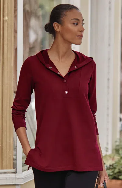 Jjill Petite Snap-front Hooded Tunic In Cherry Lacquer