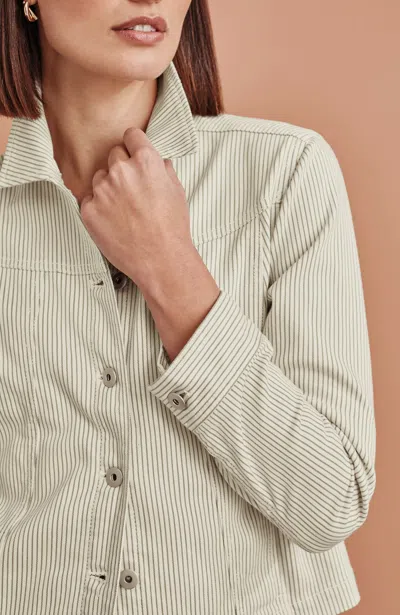Jjill Petite Striped Denim Jacket In Eggshell/thyme