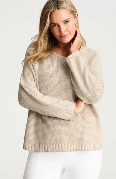 Jjill Petite Striped Textured Sweater Pullover In Vintage Canvas/cream