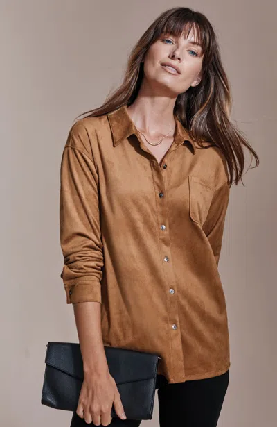 Jjill Petite Suede-knit Button-front Shirt In Vicuna
