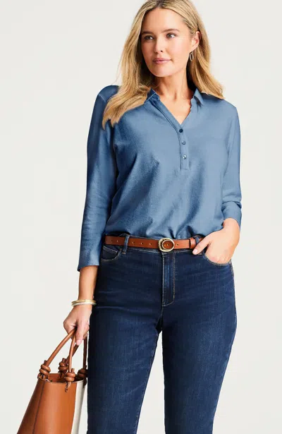Jjill Petite Textured Polo In Blue Heron