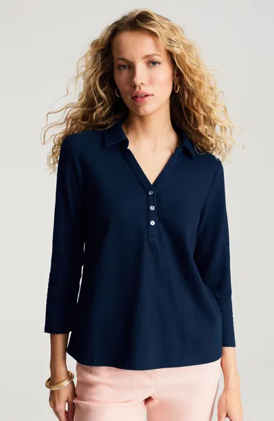 Jjill Petite Textured Polo In Navy Blue