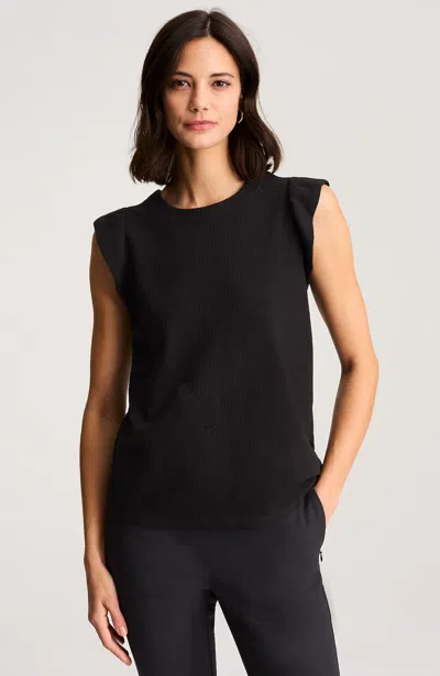 Jjill Petite Textured Ruffle-sleeve Top In Black