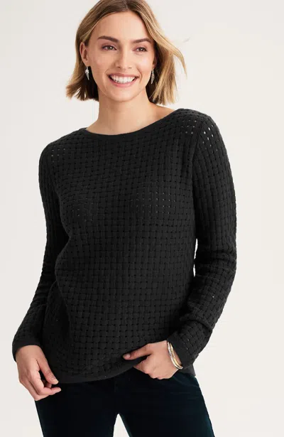 Jjill Petite Textured-stitch Pullover Sweater In Black