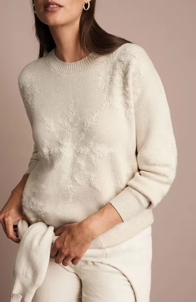 Jjill Petite Textured-stitched Snowflake Sweater Pullover In Oatmeal Heather/cream