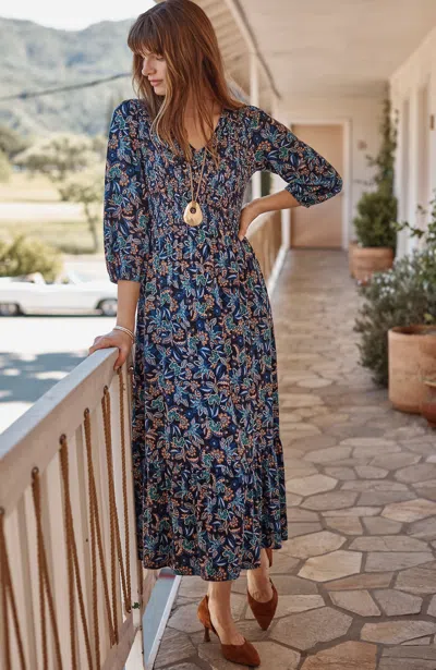 Jjill Petite Tiered Flounced-hem Midi Dress In Black Lacey Garden