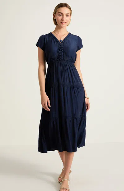 Jjill Petite Tiered Midi Dress In True Navy