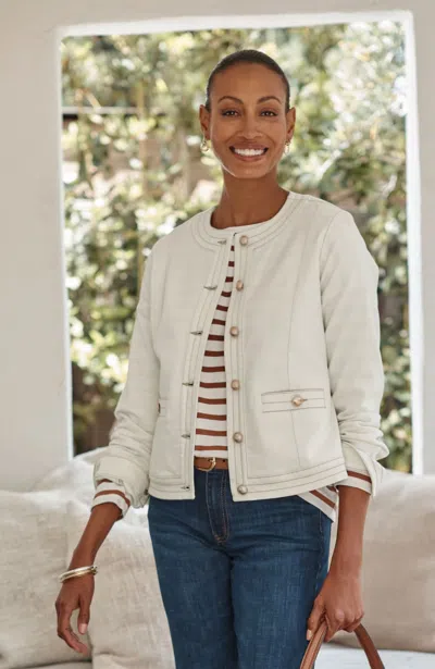 Jjill Petite Trapunto-stitched Collarless Denim Jacket In Cream