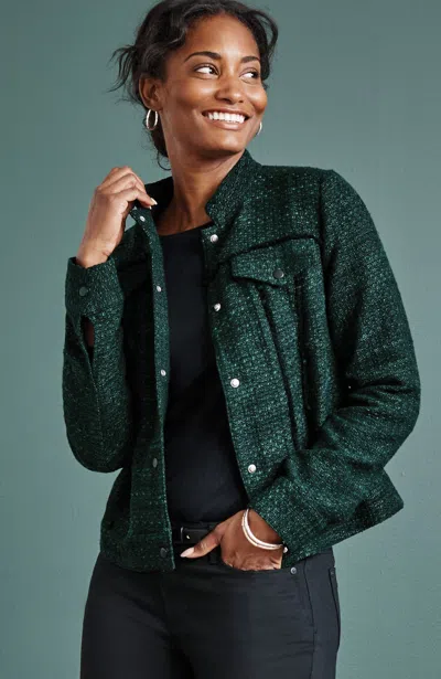 Jjill Petite Tweed Snap-front Jacket In Hunter Multi