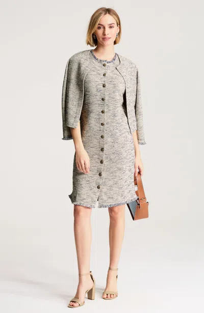 Jjill Petite Tweed-mix Dress In Cream/slate Blue