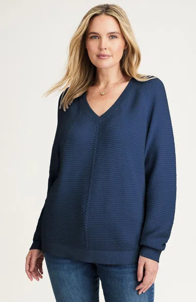Jjill Petite V-neck Dolman-sleeve Sweater In Blue