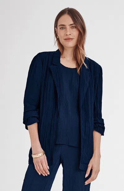 Jjill Petite Wearever Crinkled Open-front Blazer In Navy Blue
