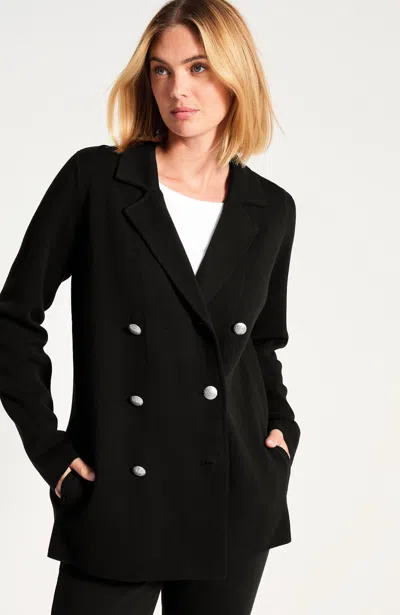 Jjill Petite Wearever Double-breasted Sweater Blazer In Black