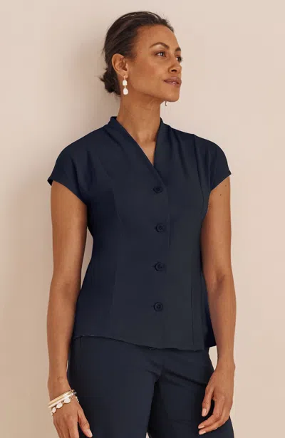 Jjill Petite Wearever Knit Button-front Top In Navy Blue