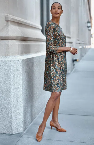 Jjill Petite Wearever Knit Pleat-back Dress In Navy Blue Elegant Paisley