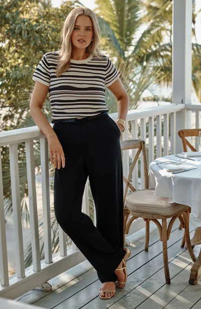 Jjill Petite Wearever Polished-knit Wide-leg Trousers Pants In Black