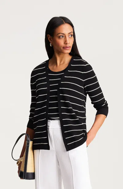 Jjill Petite Wearever Ribbed Open-front Cardigan In Black/cream