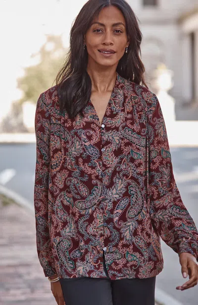 Jjill Petite Wearever Shirred Button-front Blouse In Brown
