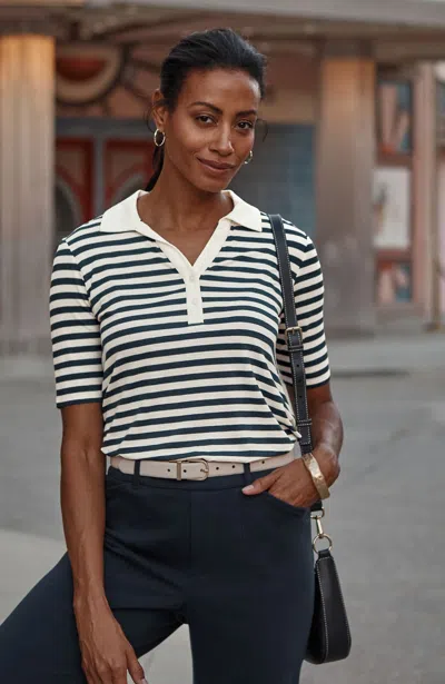 Jjill Petite Wearever Slub-knit A-line Polo In Blue