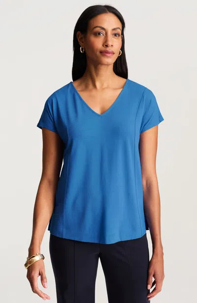 Jjill Petite Wearever Slub-knit A-line Tee Shirt In Blue Ginger