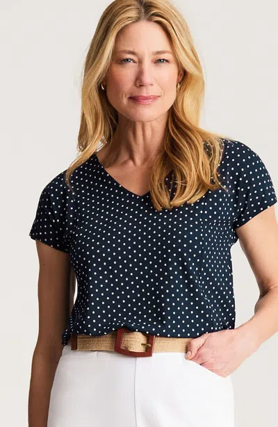 Jjill Petite Wearever Slub-knit A-line Tee Shirt In Navy Blue Ornate Dots