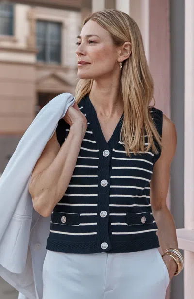 Jjill Petite Wearever Striped Sweater-vest In Blue