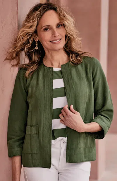Jjill Petite Whipstitched Open-front Jacket In Arugula
