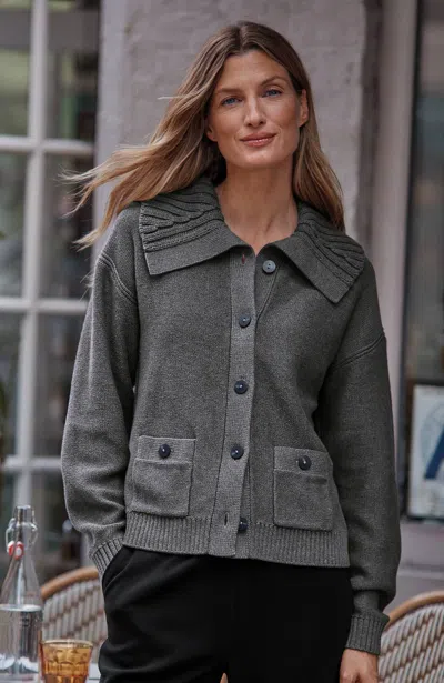 Jjill Petite Wide-collar Cardigan In Gray