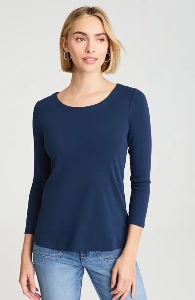 Jjill J.jill Pima 3/4-sleeve Scoop-neck Tee In Blue
