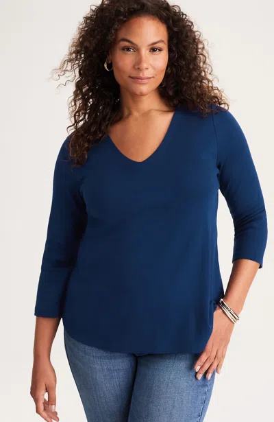 Jjill J.jill Pima 3/4-sleeve V-neck Tee In Blue