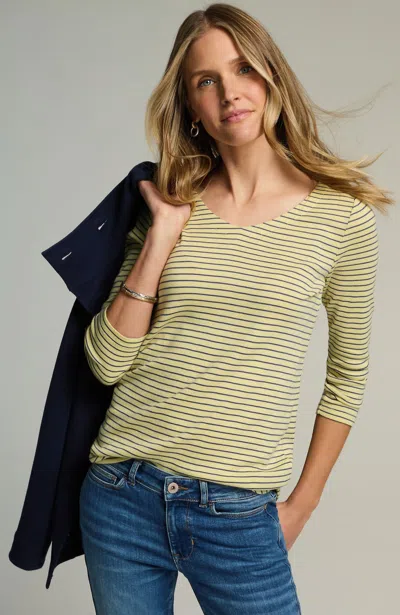 Jjill J.jill Pima 3/4-sleeve V-neck Tee In Morning Sun,majestic Blue