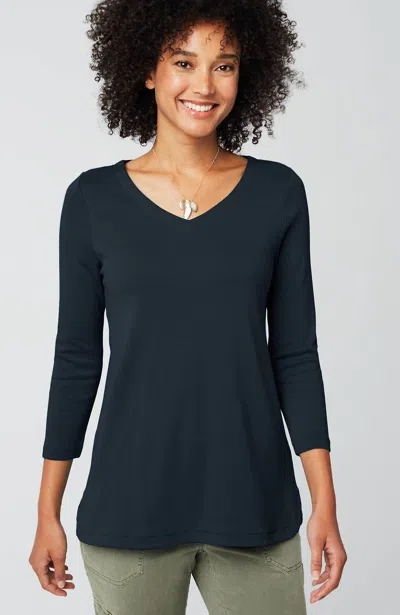 Jjill J.jill Pima 3/4-sleeve V-neck Tee In Navy Blue