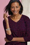 Jjill J.jill Pima 3/4-sleeve V-neck Tee In Navy Blue Lovely Hearts