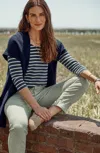 Jjill J.jill Pima 3/4-sleeve V-neck Tee In Navy Blue,white Jade