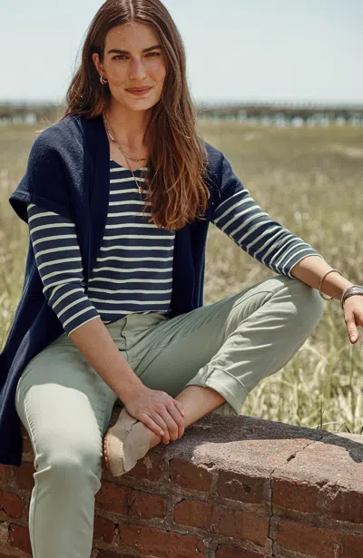 Jjill J.jill Pima 3/4-sleeve V-neck Tee In Navy Blue,white Jade