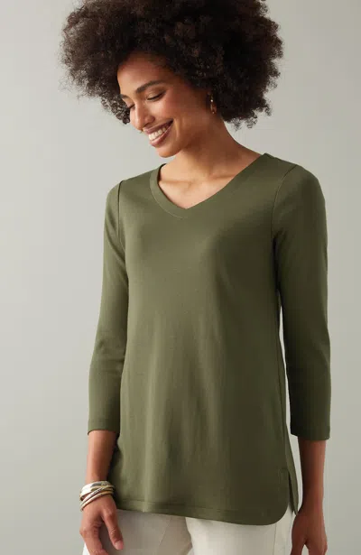 Jjill J.jill Pima 3/4-sleeve V-neck Tee In Pesto