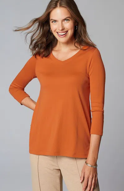 Jjill J.jill Pima 3/4-sleeve V-neck Tee In Pumpkin Spice