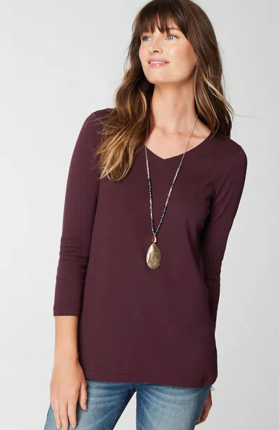 Jjill J.jill Pima 3/4-sleeve V-neck Tee In Spiced Wine