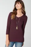 Jjill J.jill Pima 3/4-sleeve V-neck Tee In Spiced Wine