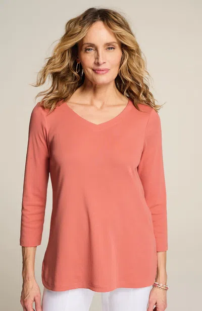 Jjill J.jill Pima 3/4-sleeve V-neck Tee In Sunset Coral