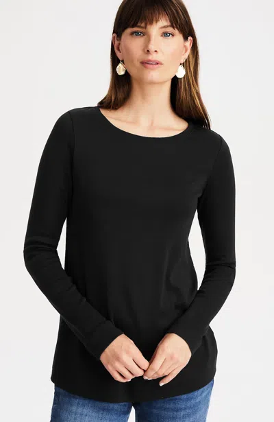 Jjill Pima Long-sleeve Crew-neck Tee Shirt In Black