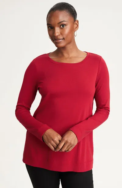 Jjill Pima Long-sleeve Crew-neck Tee Shirt In Scarlet