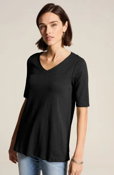 Jjill J.jill Pima-slub Elbow-sleeve Tee In Black