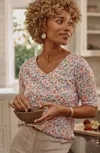 Jjill J.jill Pima-slub Elbow-sleeve Tee In French White Floral Tempera