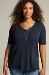 Jjill J.jill Pima-slub Elbow-sleeve Tee In Navy Blue