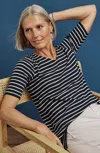 Jjill J.jill Pima-slub Elbow-sleeve Tee In Navy Blue,cream