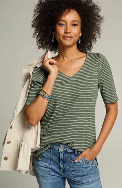 Jjill J.jill Pima-slub Elbow-sleeve Tee In Willow,cream