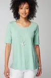Jjill J.jill Pima-slub Scoop-neck Side-slit Tee In Aqua Tint