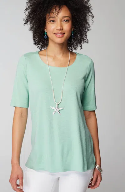 Jjill J.jill Pima-slub Scoop-neck Side-slit Tee In Aqua Tint