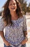 Jjill J.jill Pima-slub Scoop-neck Side-slit Tee In Cream Cheery Floral